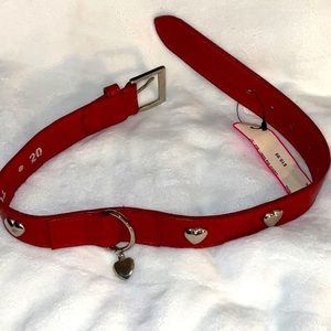Heart dog collar genuine leather size 20” red